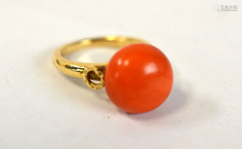 14K Gold Mounted Coral Ring