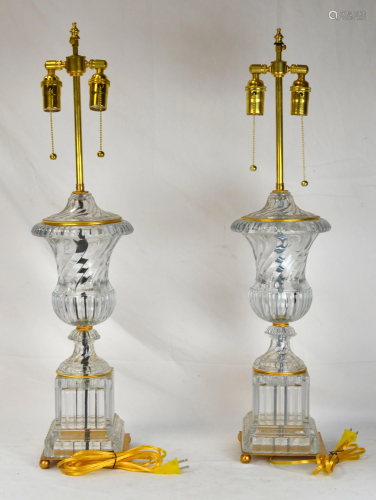 Pr Cut Crystal Glass Vase Lamps