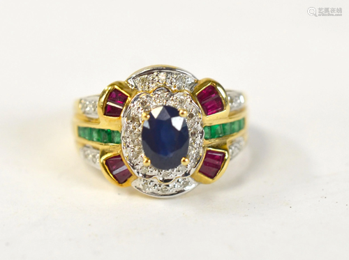 14K Gold Ring w. Color Stones