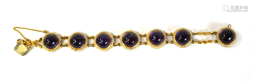 14K Gold Bracelet w. 7 Amethyst