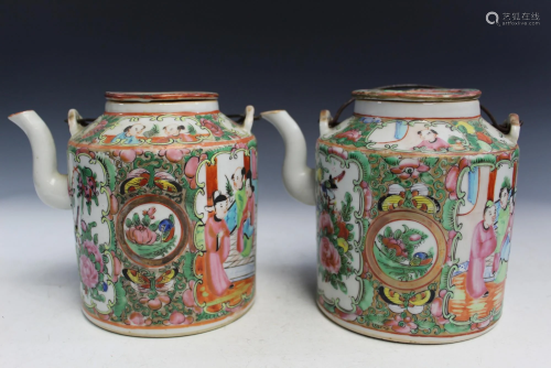 Two Chinese Rose Medallion Porcelain Teapots