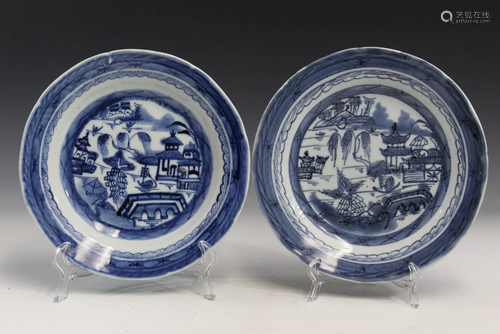 Two Chinese export blue and white porcelain plates.