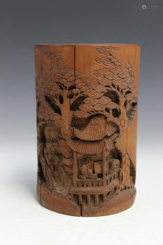 Chinese Carved Bamboo Brush Pot.