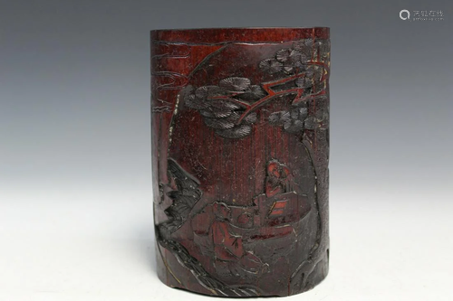 Chinese Carved Bamboo Brush Pot.