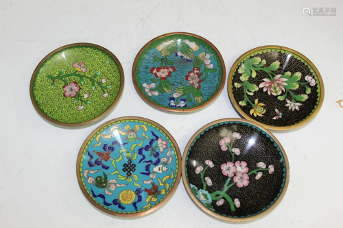 Five Chinese Cloisonne Saucers.