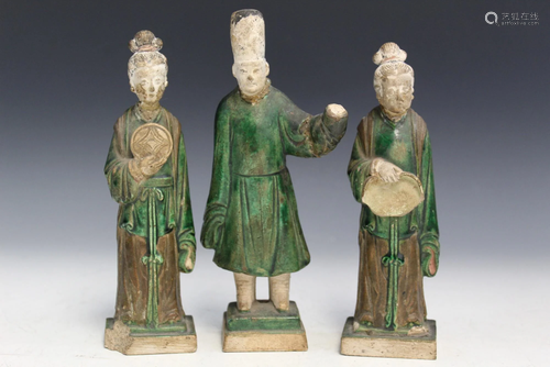 Three Chinese Sancai Pottery Figures.