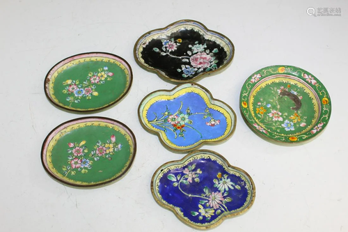 Six Chinese Enamel Saucers.