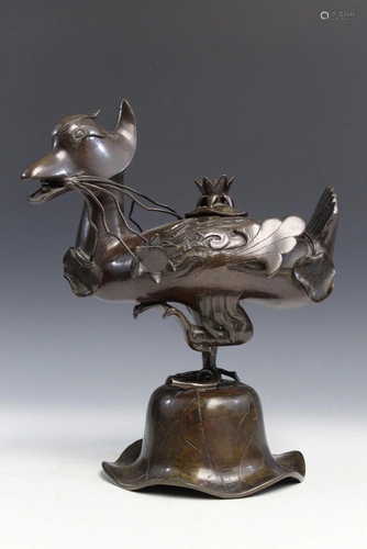 Chinese Bronze Duck Incense Burner