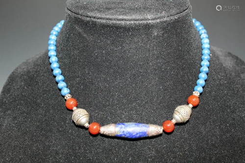 Necklace with lapis lazuli beads.