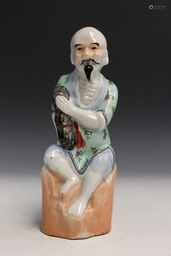 Chinese Famille Rose Porcelain Statue of an Old Man