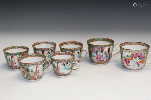 7 Chinese Rose Medallion Porcelain Cups