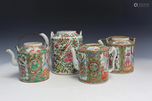 Four Rose Medallion Porcelain Teapots.