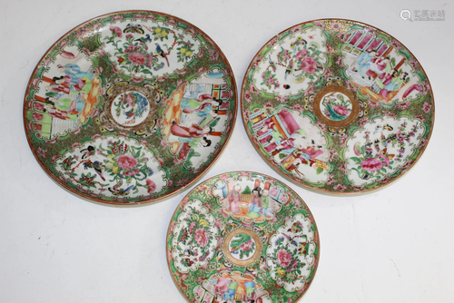 3 Chinese Rose Medallion Porcelain Dishes