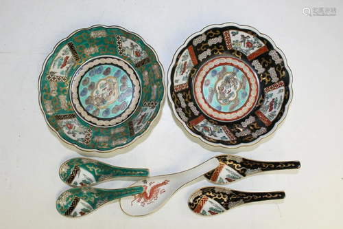 Two Japanese Porcelain Bowls and Five Spoons