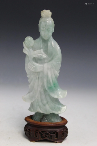 Chinese Carved Jadeite Guanyin Statue