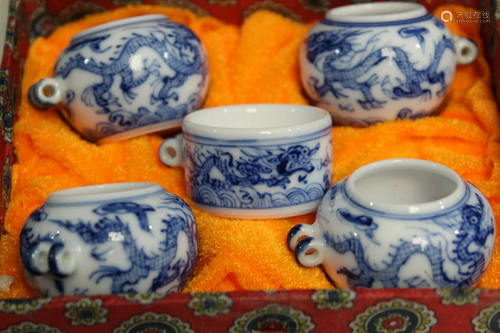 Five Chinese Porcelain Bird Feeder Cups