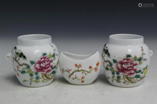 Three Chinese Porcelain Bird Feeder Cups