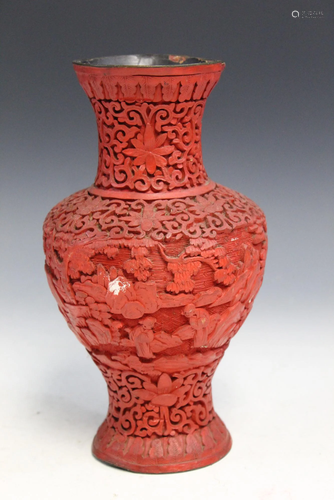 Chinese Carved Cinnabar Vase