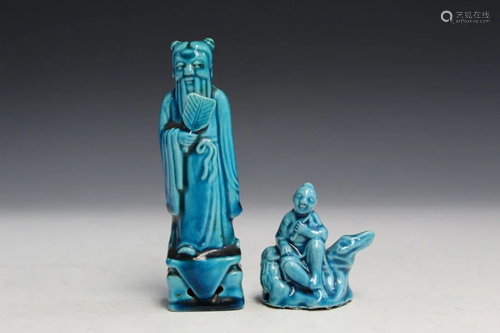 Two Chinese Turquoise Glaze Porcelain Figurines