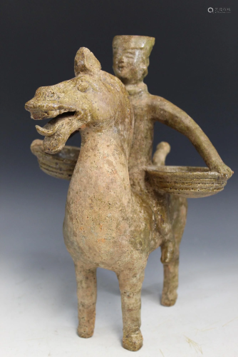 Chinese Pottery Figure of A Man on Horse
