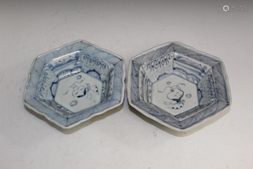 Pair of Japanese Blue and White Porcelain Bowls