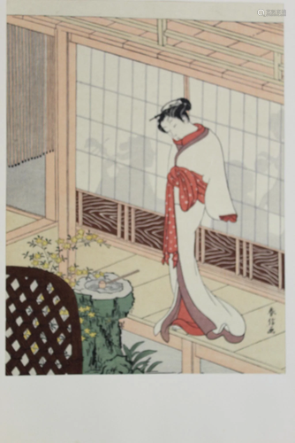 Japanese woodblock print, Beaty at the Veranda, by