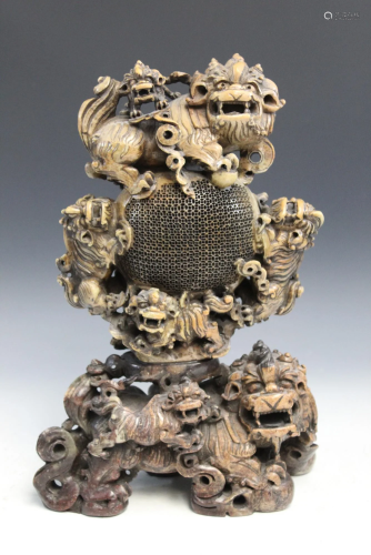 Chinese Soapstone Carving of Foo Dogs