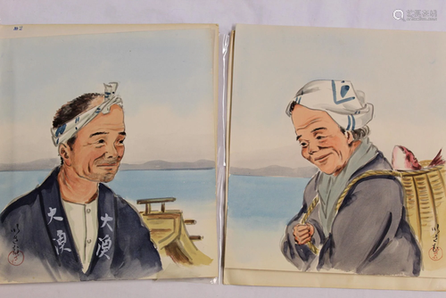 Two Japanese water color painting.