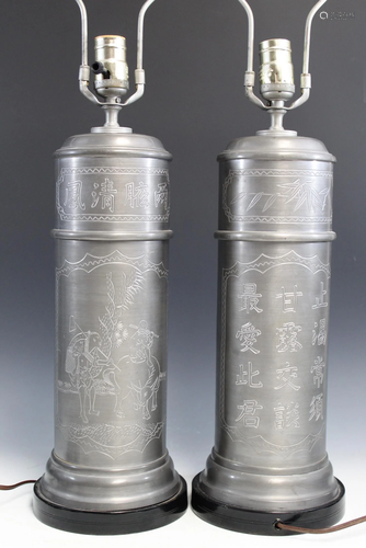 Pair of Chinese Pewter Tea Jar Lamps.