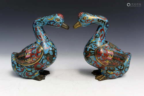 A Pair of Chinese Cloisonne Ducks. 19th C.