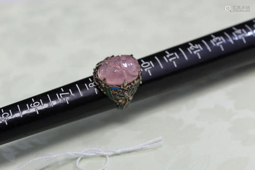 Chinese Silver and Rose Quartz Ring