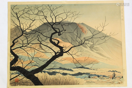 Japanese woodblock print, Fuji mountain.