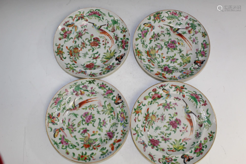 4 Chinese Famillie Rose Porcelain Flower Dishes