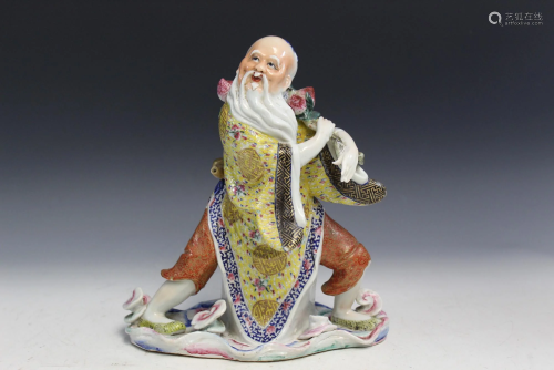 Chinese Famille Rose Porcelain Figure of an Old Man