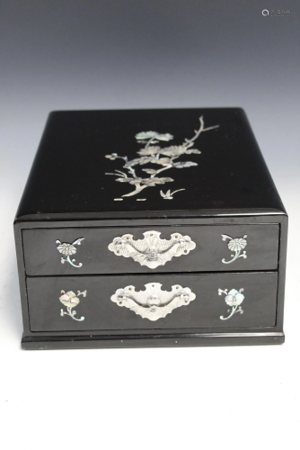 Korean Lacquer Jewelry Box with Mother-of-pearl Inlay.