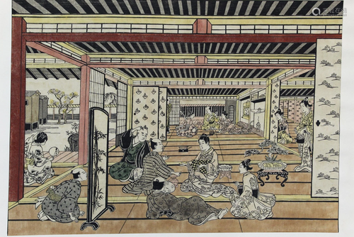 Japanese woodblock print, Ken Sumo at the gay quarters