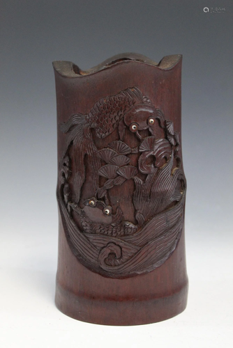 Chinese carved bamboo brush pot.