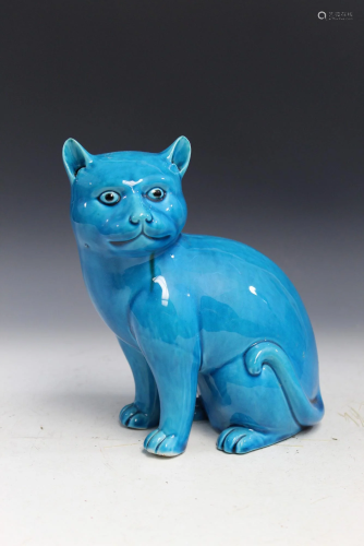 Chinese Turquoise Glaze Porcelain Cat