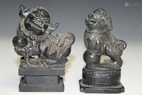 Two Chinese Black Stone Foo Dogs