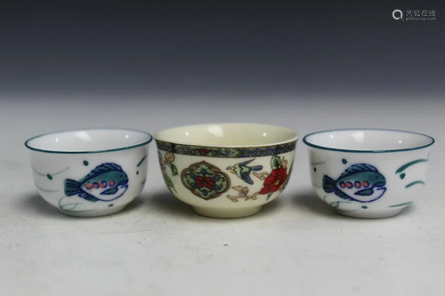 Three Asian Porcelain Small Teacups