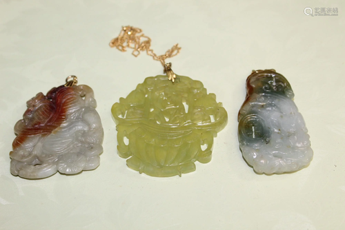 Three Chinese Carved Jade/Jadeite Pendants