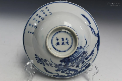 Chinese Blue and White Porcelain Bowl. Kangxi Mark.