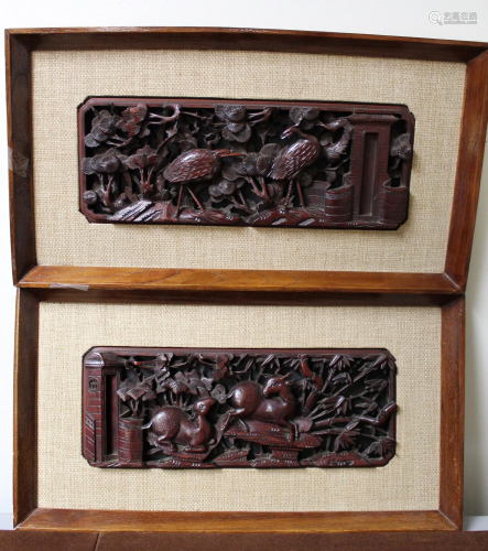 Pair of Chinese Carved Wood Panels