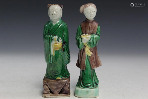 Two Chinese Wucai Porcelain Figurines