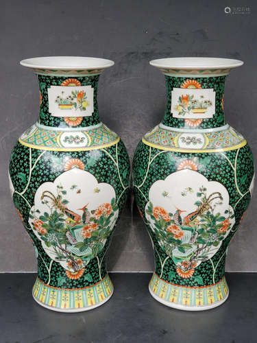 Pair of Chinese famille verte porcelain vases.