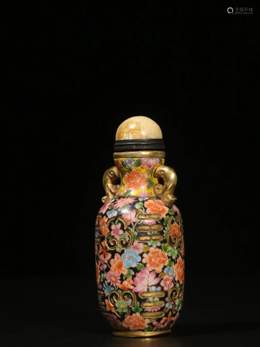 Glass Gold Decorated Color Painted 'Floral' Snuff