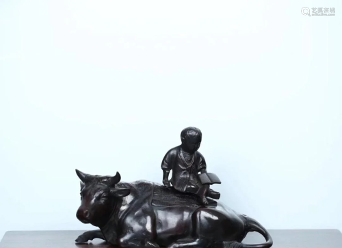 Qing Dynasty Cast Copper 'Boy on Cow' Ornament