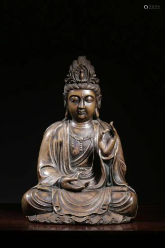 Qing Dynasty Bronze Silver Wire Inlaid Avalokitesvara