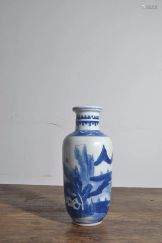 Qing Dynasty Blue White 'Landscape' Vase