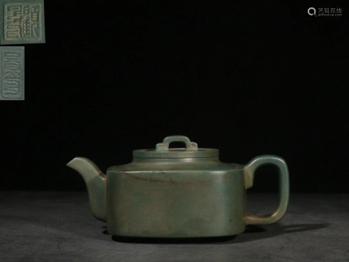 Gu Jingzhou Square Green Yixing Teapot